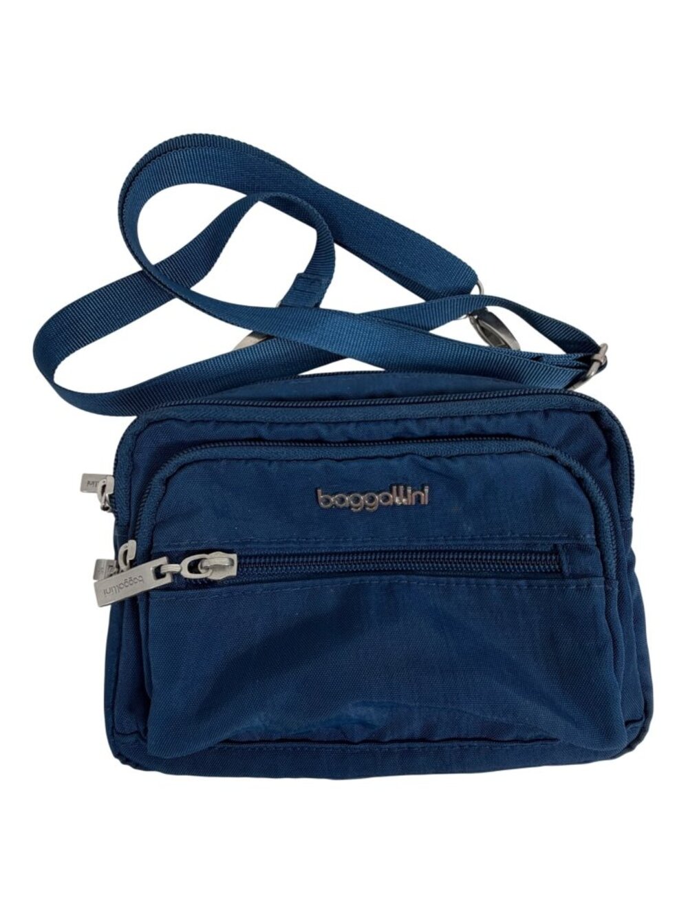 Baggallini Womens Triple Zip Small Crossbody Fanny Pack Bag - Pacific Blue Nylon